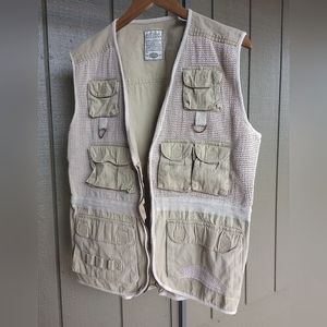 Vintage Bugle Boy Utility Vest Outdoors or Street Wear Khaki Tan Pockets Men's